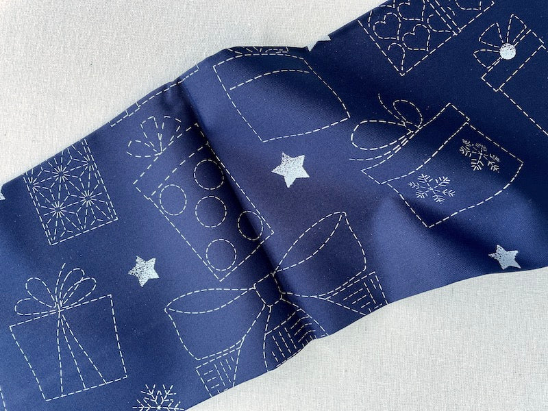 Orimono - Washout Sashiko Panel - Large - Gift Boxes - Cream or Navy with Silver Metallic