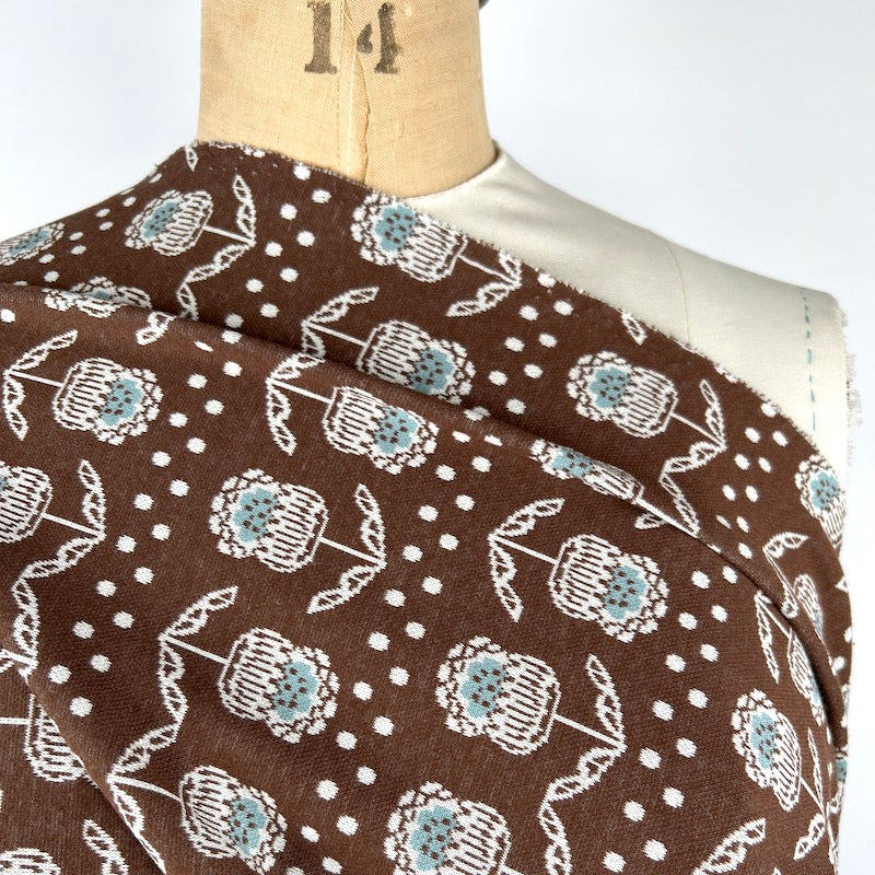 Kokka Cotton Jacquard Knit - Thistle Rows - Hot Chocolate fabric