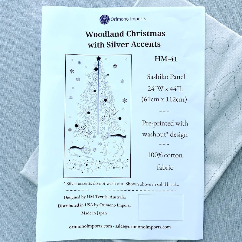 Orimono - Washout Sashiko Panel - Large - Woodland - Cream or Navy with Silver Metallic