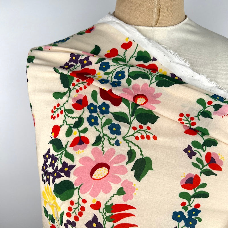Fabric Godmother - Viscose Lawn - Joni Floral Stripe - Cream fabric