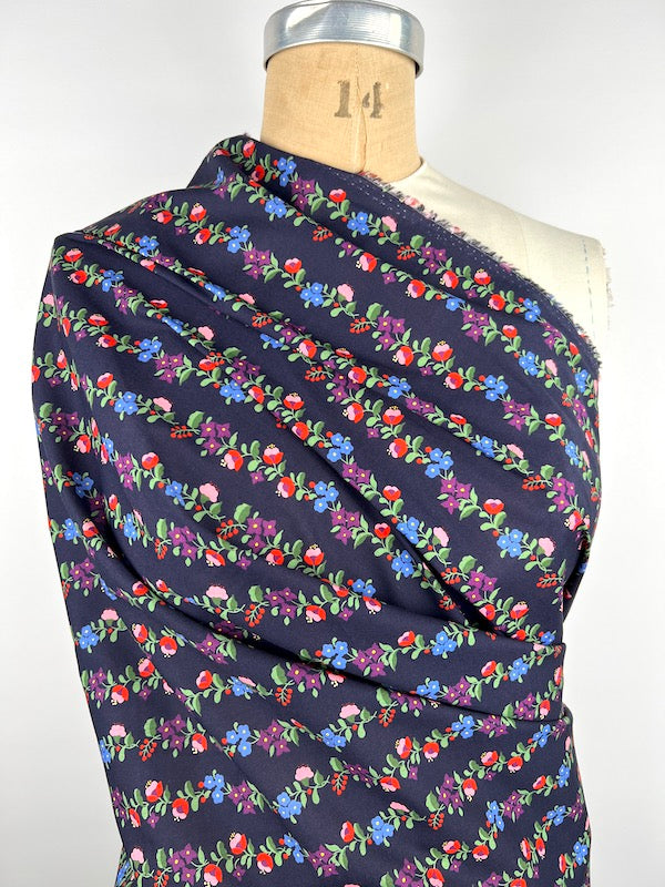 Fabric Godmother - Cotton Lawn - Roberta Floral Stripe - Navy