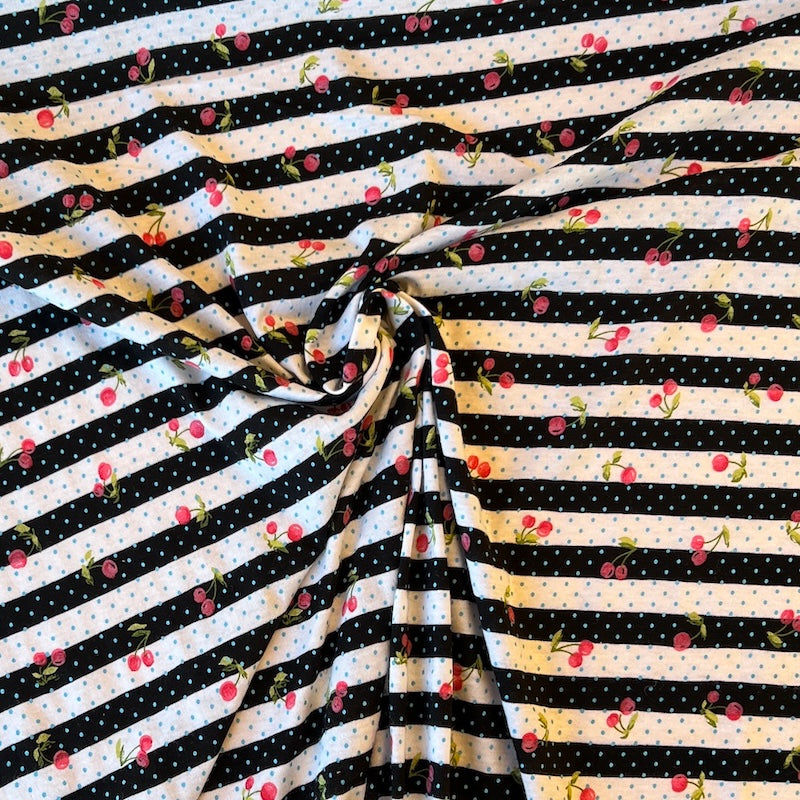 Deadstock - Cotton Jersey - Cherry Stripe - Black & White