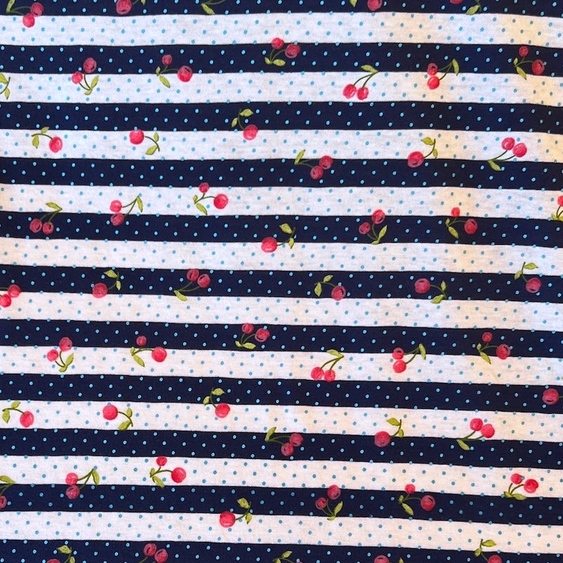 Deadstock - Cotton Jersey - Cherry Stripe - Navy & White