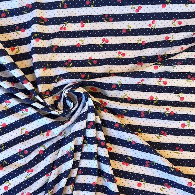 Deadstock - Cotton Jersey - Cherry Stripe - Navy & White