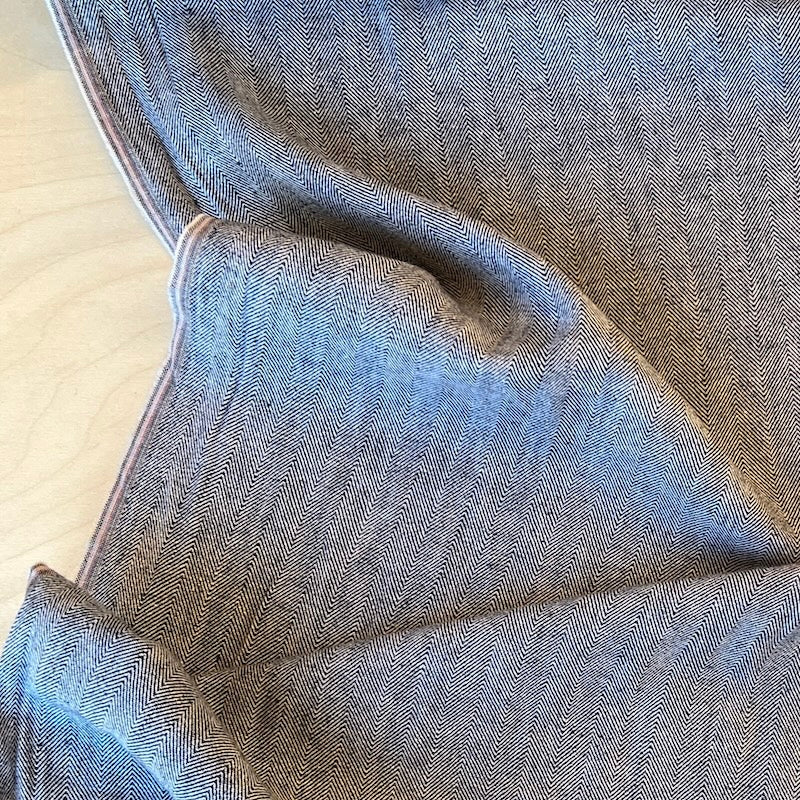 Deadstock - Cotton Flannel - Navy & White Herringbone