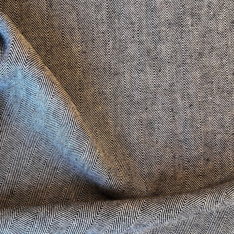 Deadstock - Cotton Flannel - Navy & White Herringbone