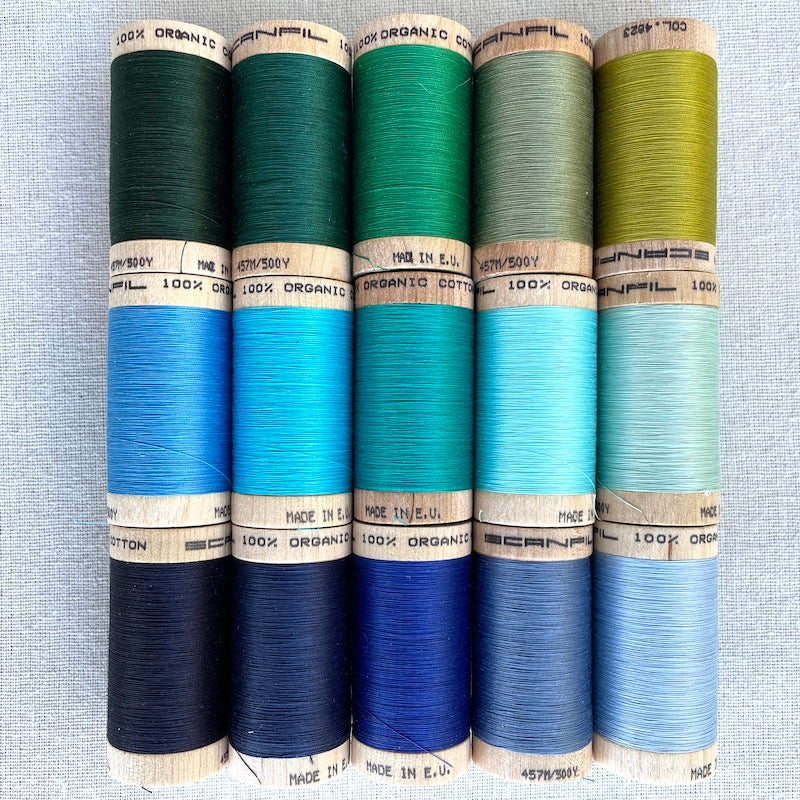 Scanfil - Organic Cotton Thread - 50/2 wt - 500 Yards - Blue and Green