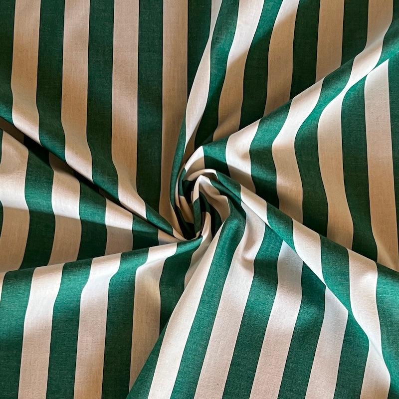 Deadstock - Cotton Poplin - Green & White Stripe