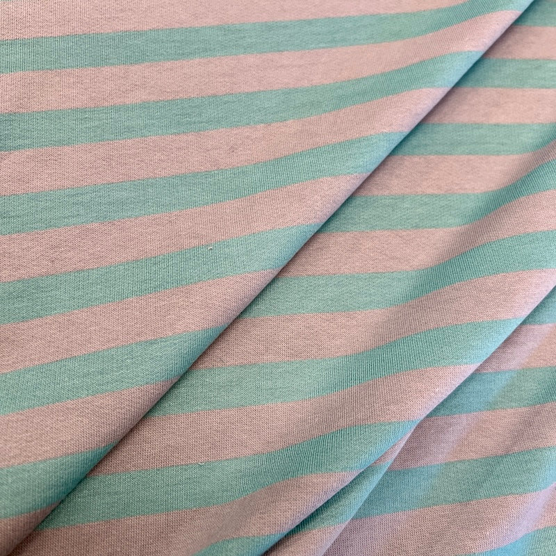 Deadstock - French Terry - Aqua & Gray Stripe