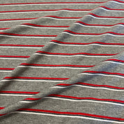 Deadstock - Rib Knit - Heather Gray & Red Stripe