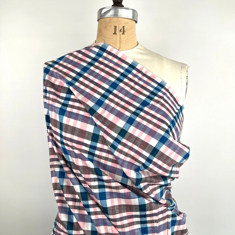 Khadi - Handwoven Cotton - Yarn Dyed Plaid - Blue and Pink