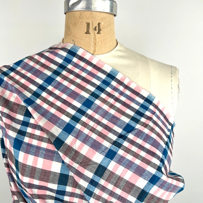 Khadi - Handwoven Cotton - Yarn Dyed Plaid - Blue and Pink