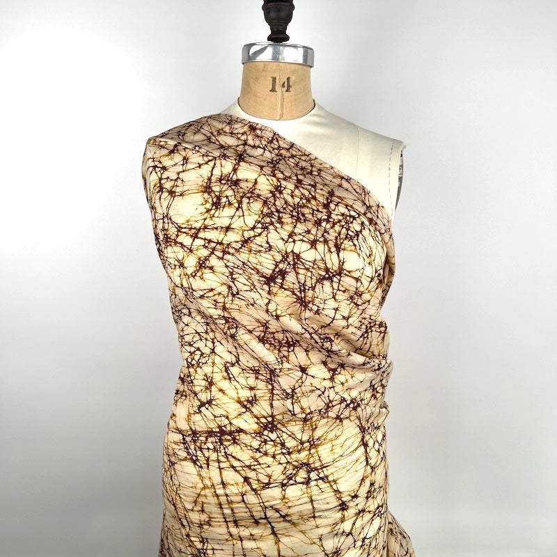 Mulberry Silk and Cotton - Crackle Batik - Coffee on Cream