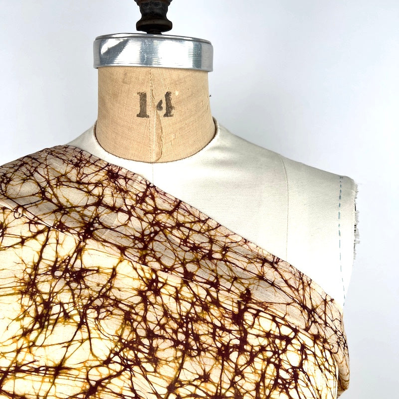 Mulberry Silk and Cotton - Crackle Batik - Coffee on Cream
