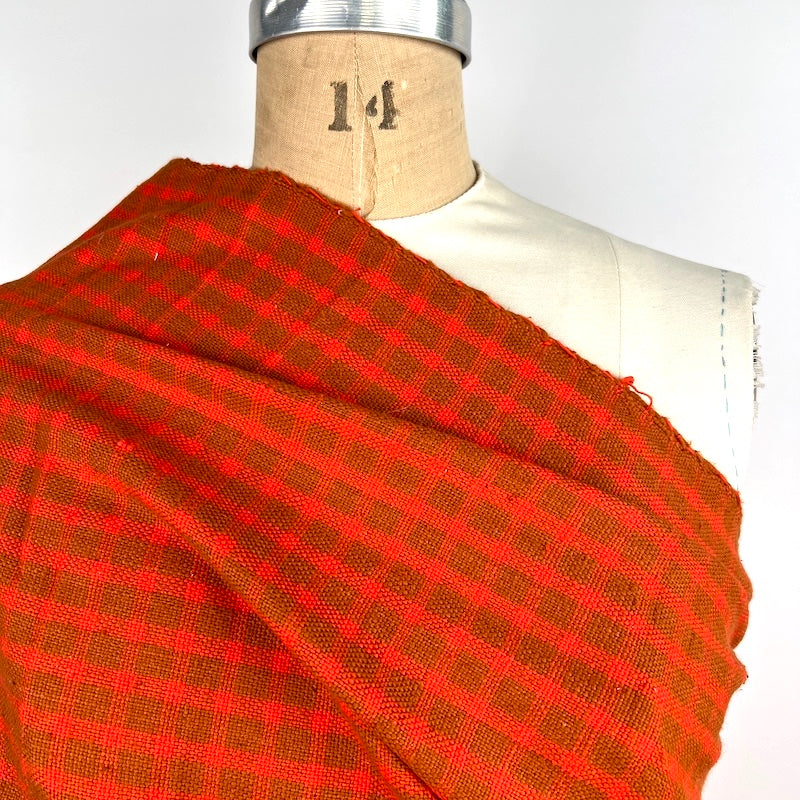 Khadi - Handwoven Cotton - Yarn Dyed Check - Orange and Brown