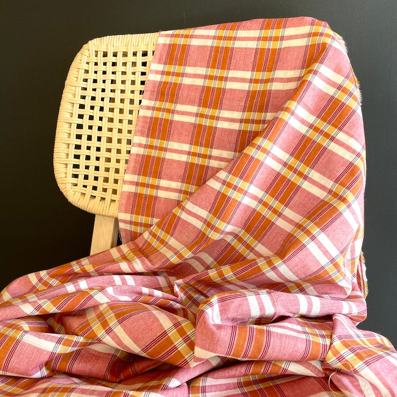 Khadi - Handwoven Cotton - Pink and Yellow Check