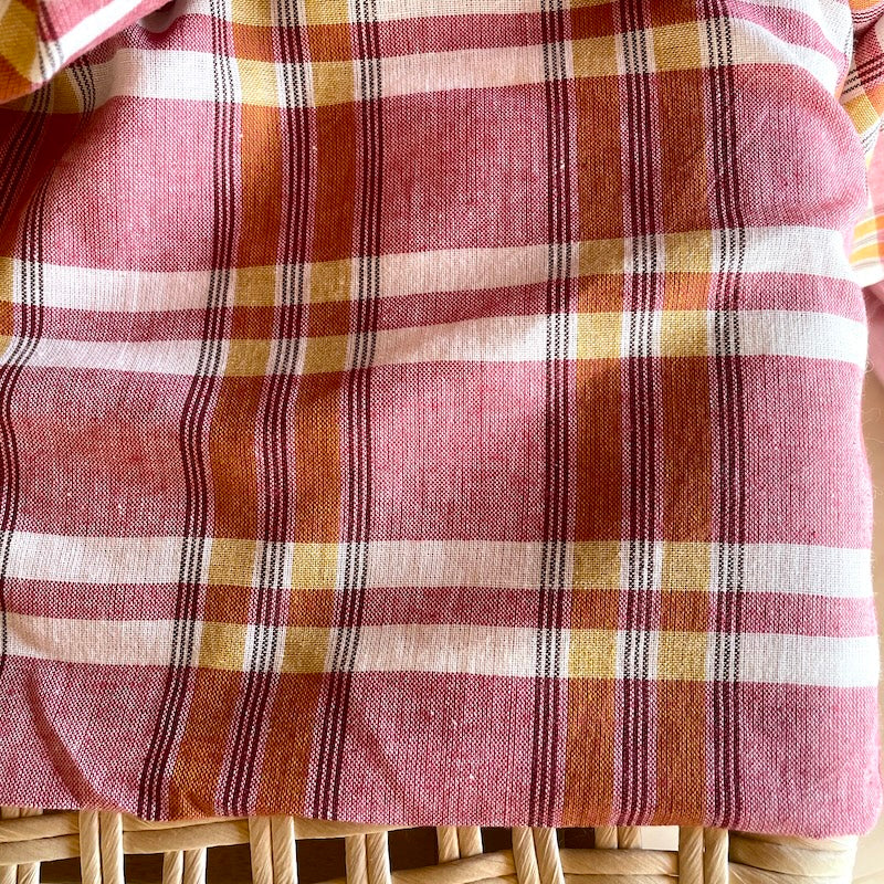 Khadi - Handwoven Cotton - Pink and Yellow Check