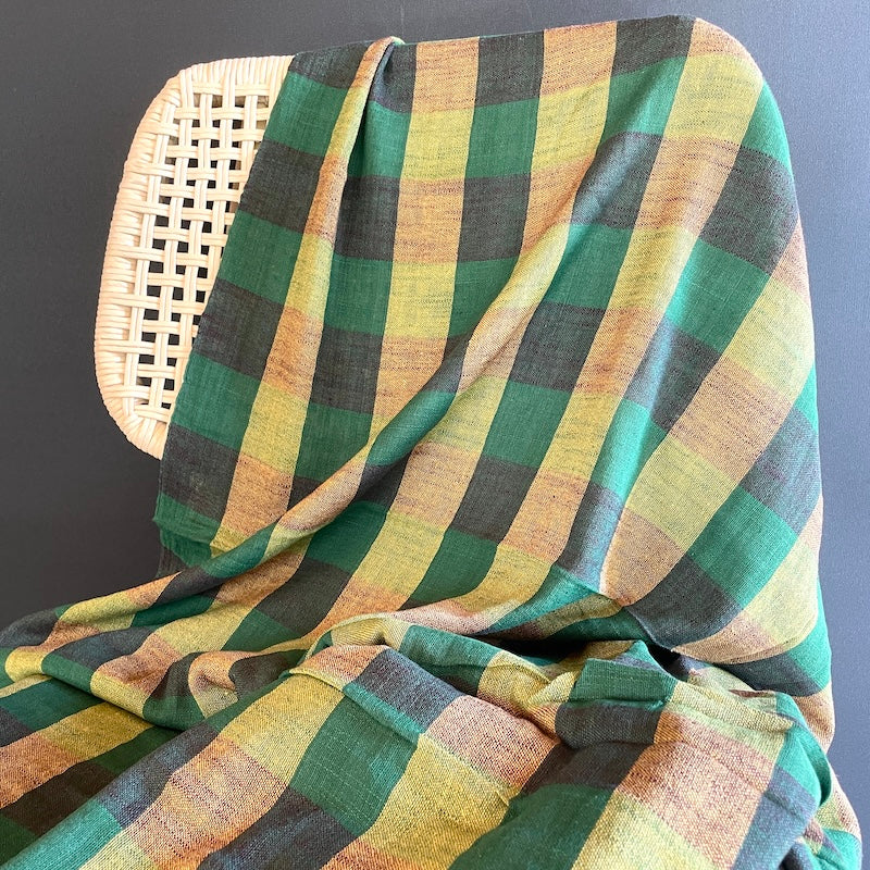 Khadi - Handwoven Cotton - Forest and Gold Check