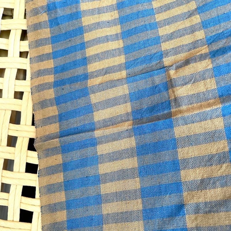 Khadi - Handwoven Cotton - Teal and Gold Striped Check