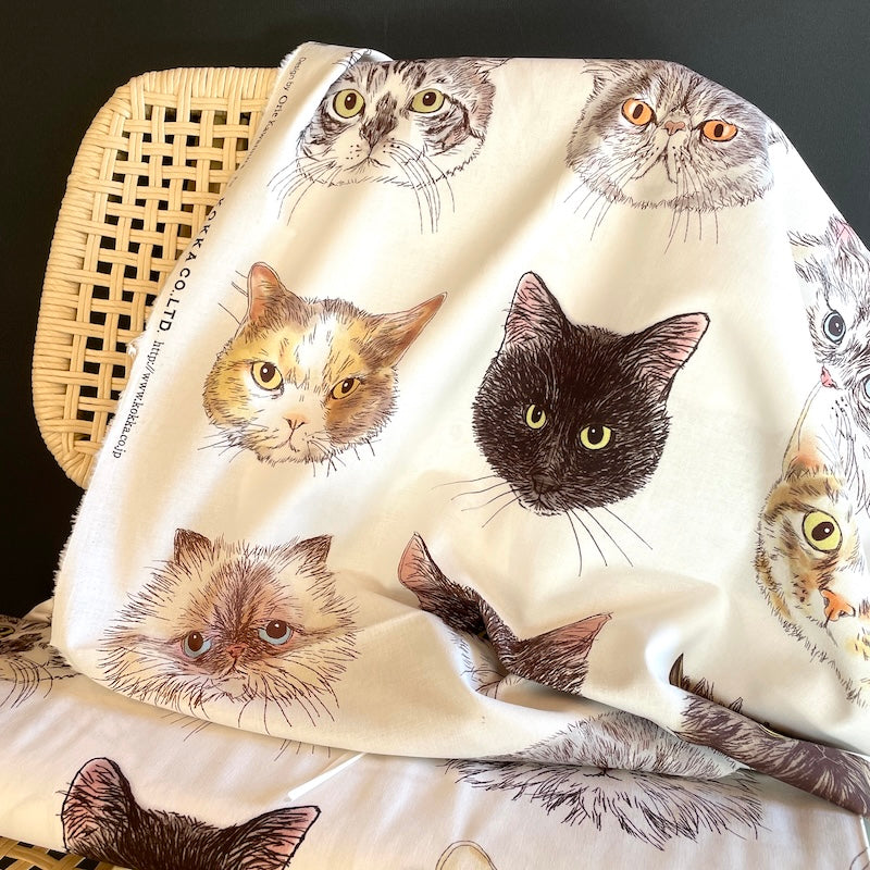 Kokka - Cotton Poplin - 365 Cat Art - Cat Faces
