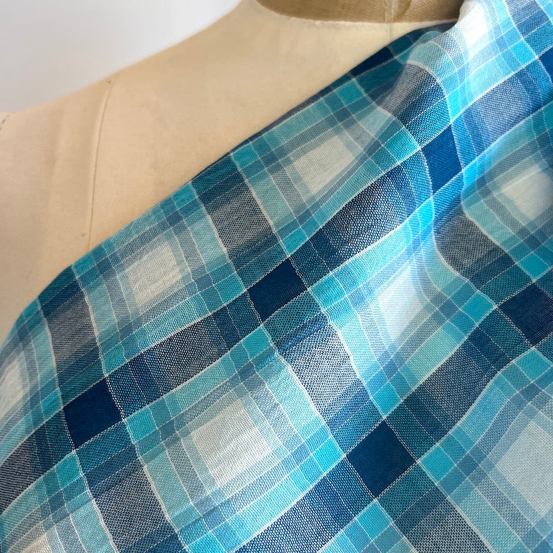 Deadstock - Cotton Gauze - Woven Plaid - Blue