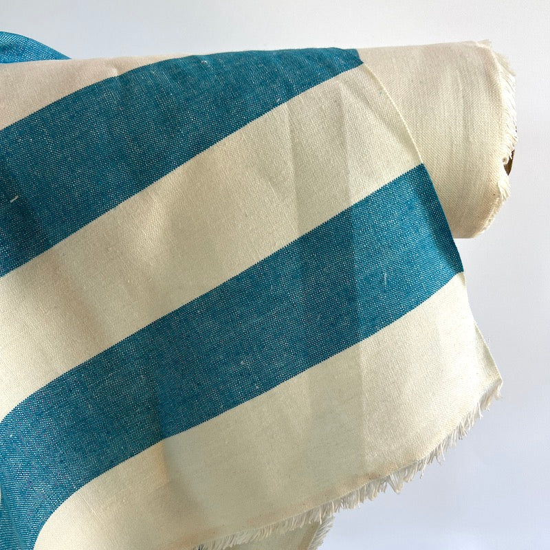 Deadstock - Linen Stripe - Turquoise & White