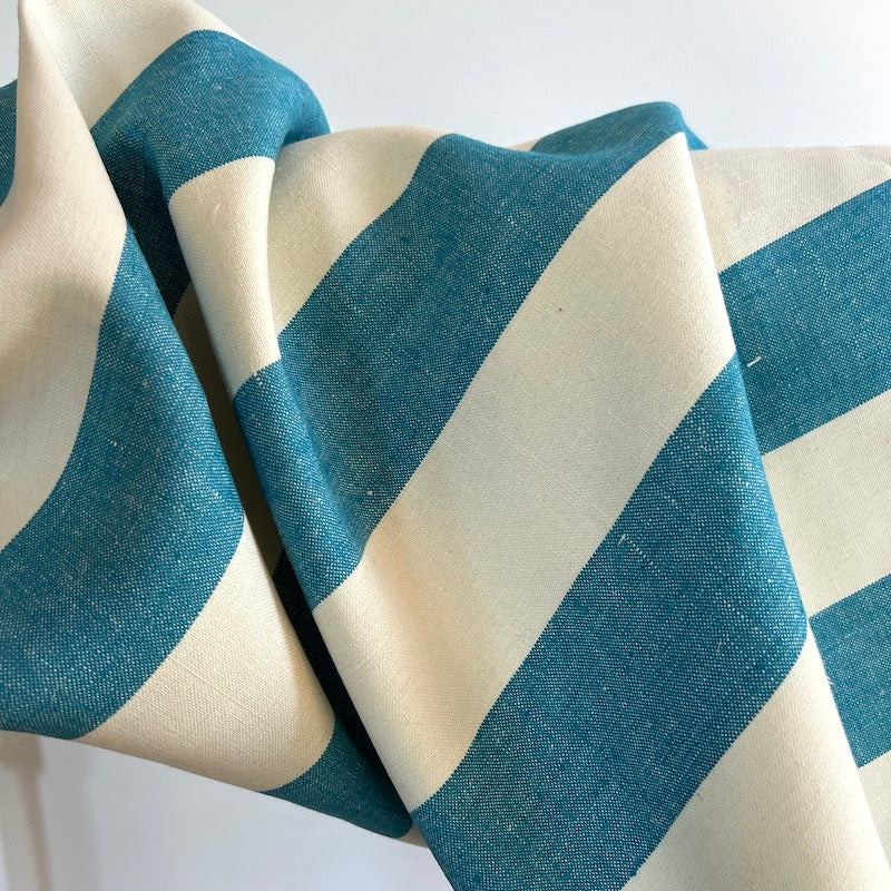 Deadstock - Linen Stripe - Turquoise & White