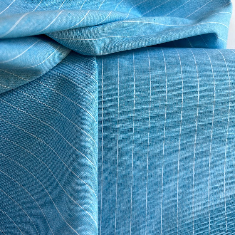 Deadstock - Cotton - Chambray Woven Stripe - Turquoise