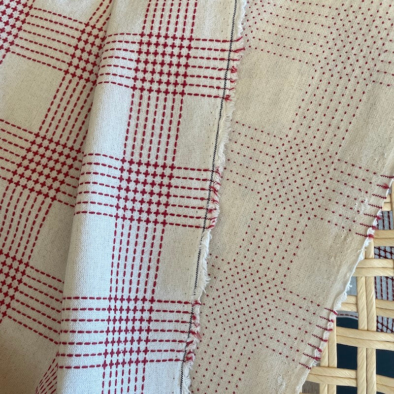 Olympus - Sashiko Stitched Cotton - Simple Plaid - Red on Natural