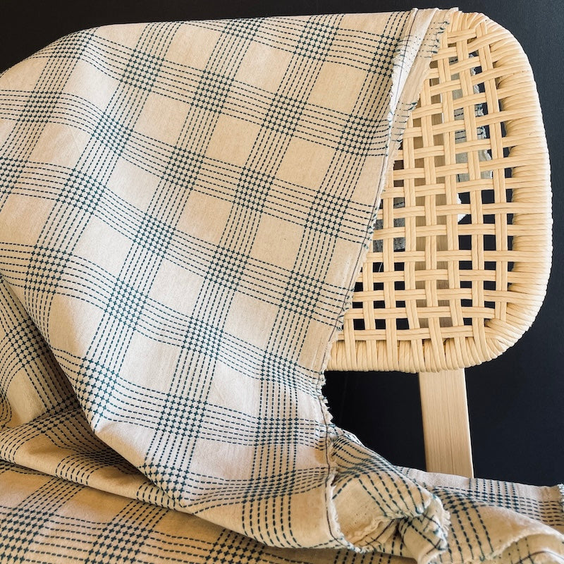 Olympus - Sashiko Stitched Cotton - Simple Plaid - Teal on Natural