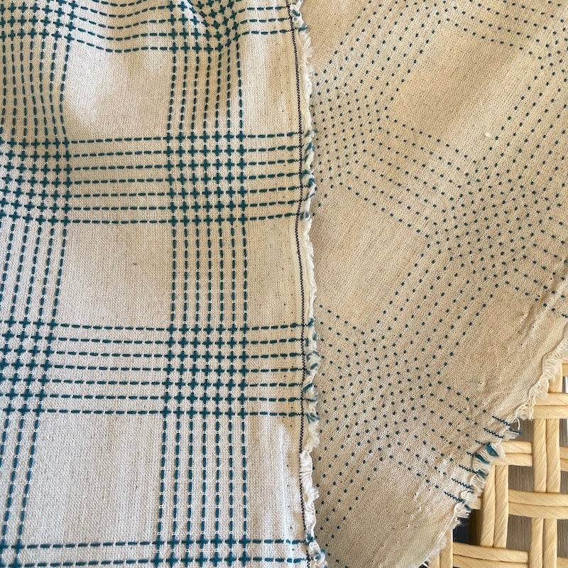 Olympus - Sashiko Stitched Cotton - Simple Plaid - Teal on Natural