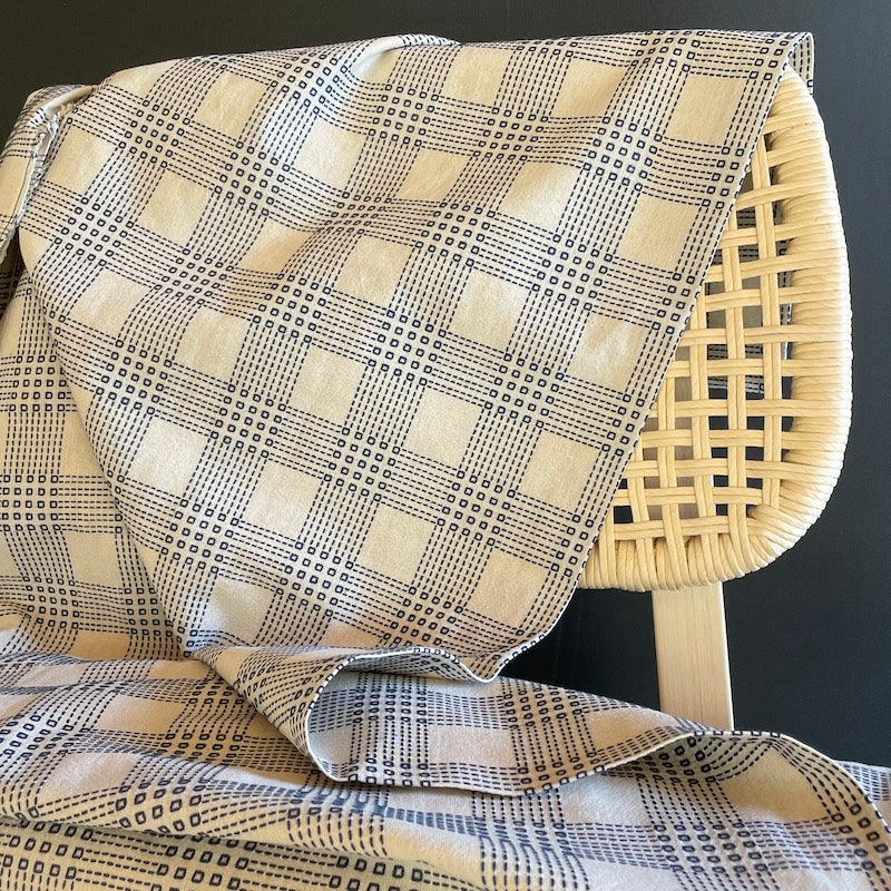 Olympus - Sashiko Stitched Cotton - Open Square Plaid - Navy on Natural