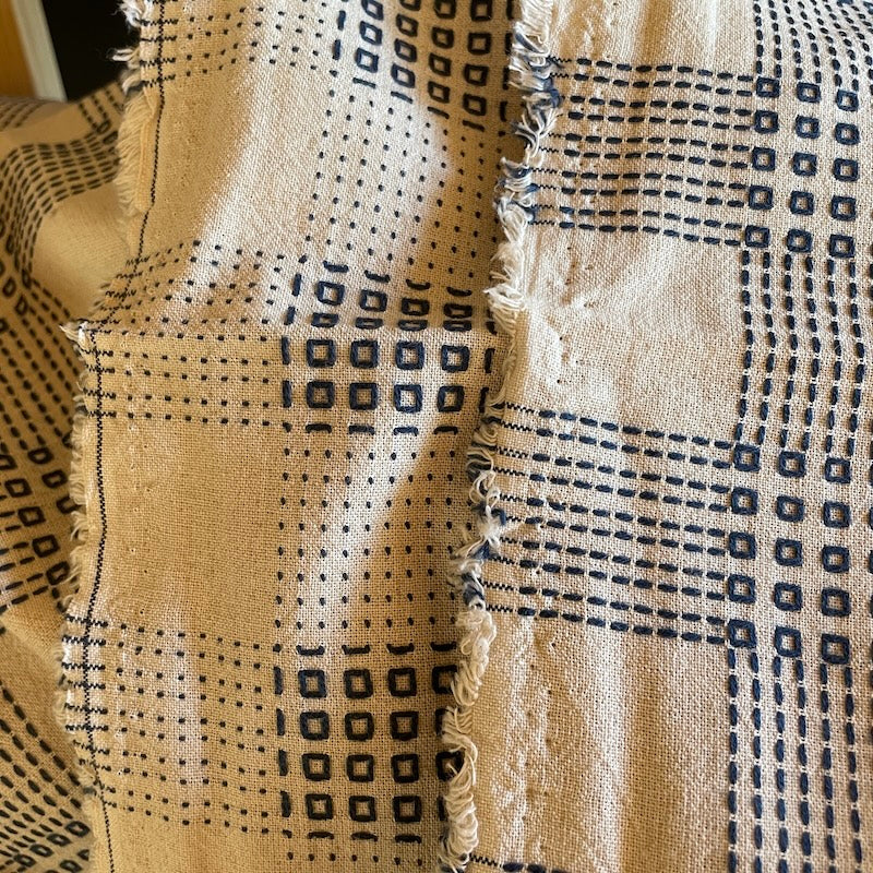 Olympus - Sashiko Stitched Cotton - Open Square Plaid - Navy on Natural