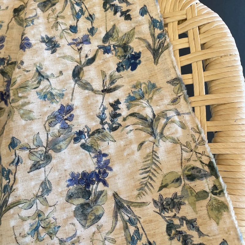 Hokkoh - Cotton Linen Seersucker - Floral - Wildflowers - Blue on Natural