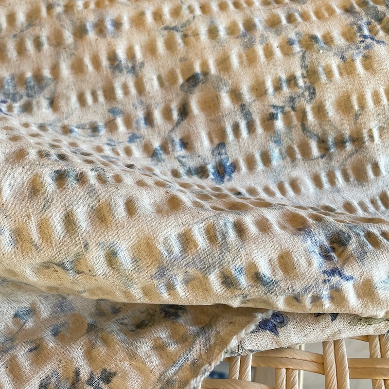 Hokkoh - Cotton Linen Seersucker - Floral - Wildflowers - Blue on Natural