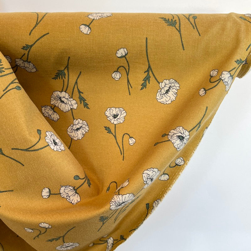 Hokkoh - Brushed Cotton Viella - Poppies - Mustard fabric