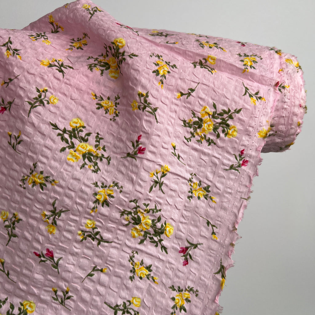 Deadstock - Japanese Cotton Seersucker - Tiny Floral - Pink