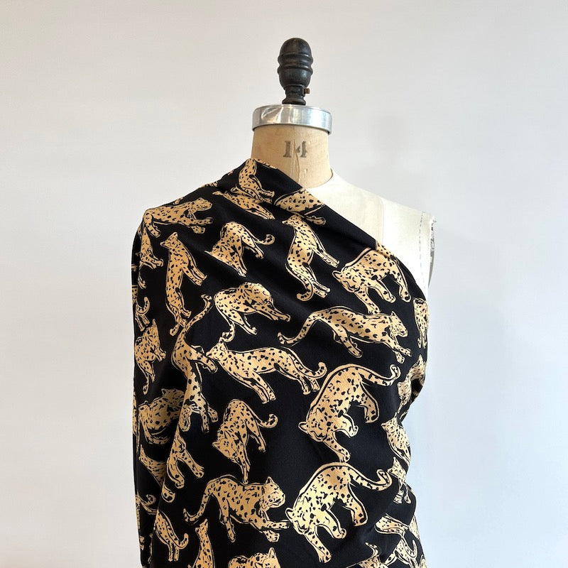 Fabric Godmother - Viscose Crepe - Shadow Leopard - Black