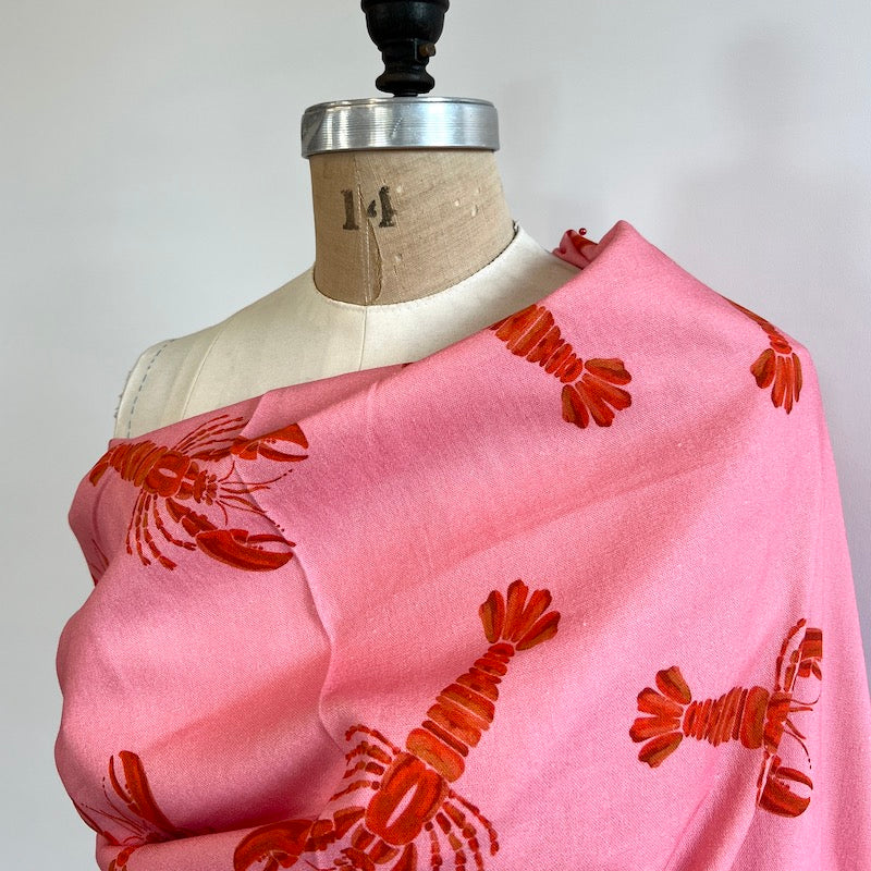 Fabric Godmother - Viscose/Linen - Lobsters - Pink