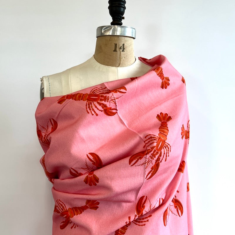 Fabric Godmother - Viscose/Linen - Lobsters - Pink