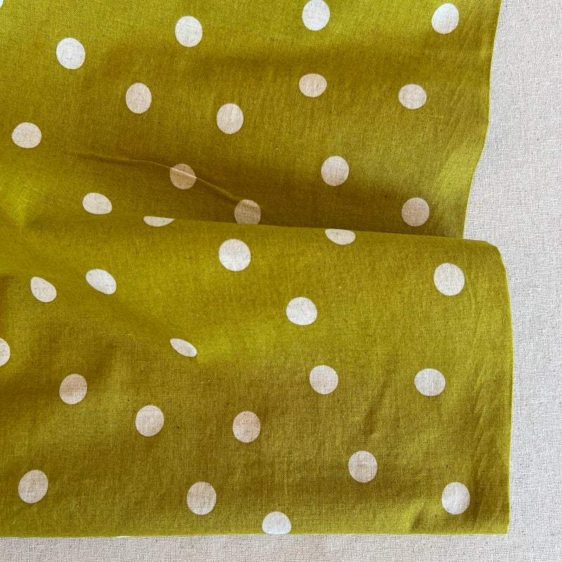 Kokka - Cotton Linen Sheeting - Polka Dot Scatter - Chartreuse