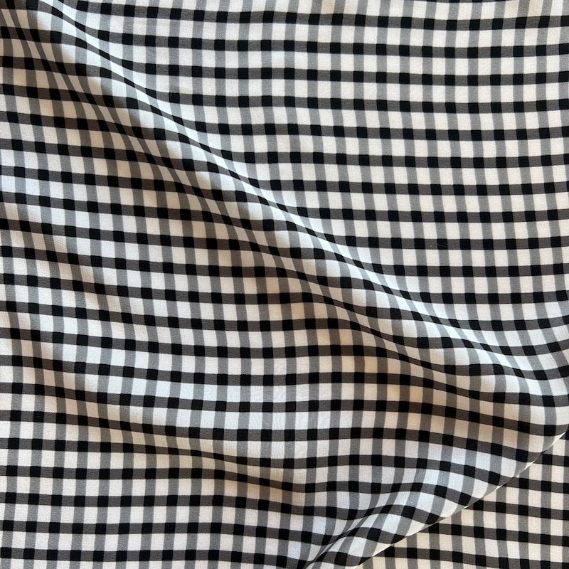 Deadstock - Silk Crepe de Chine - Gingham - Black and Cream