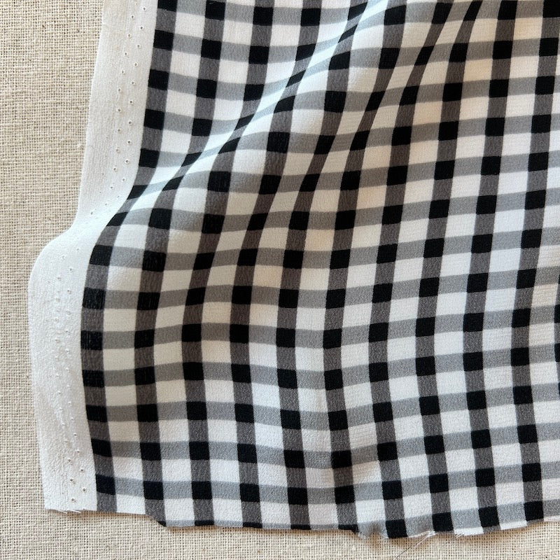 Deadstock - Silk Crepe de Chine - Gingham - Black and Cream