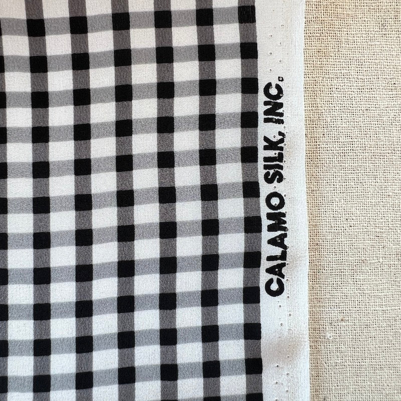 Deadstock - Silk Crepe de Chine - Gingham - Black and Cream