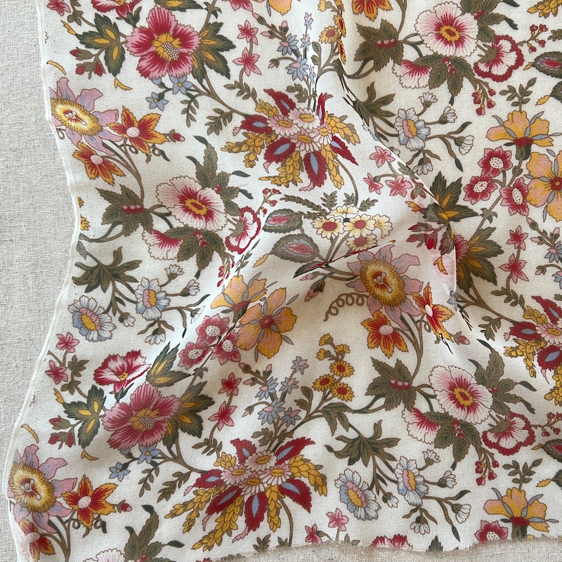 Deadstock - Silk Chiffon - Floral on Cream