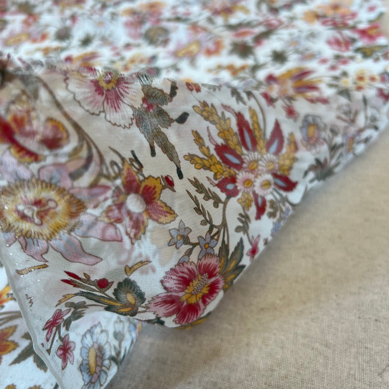 Deadstock - Silk Chiffon - Floral on Cream