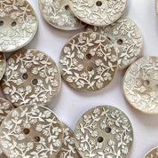 Textile Garden - Natural Shell Button - 22mm - Floral Design - Various Colors