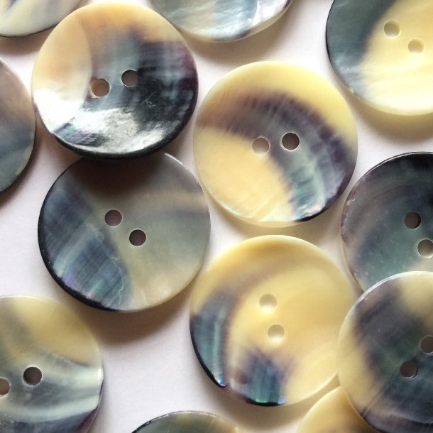 Textile Garden - Mussel Shell Button - Various Sizes -  Cream and Blue