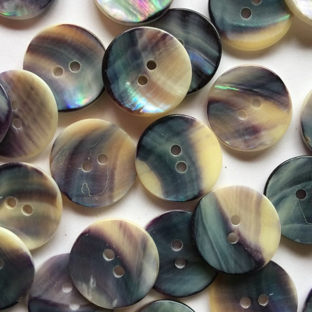 Textile Garden - Mussel Shell Button - Various Sizes -  Cream and Blue