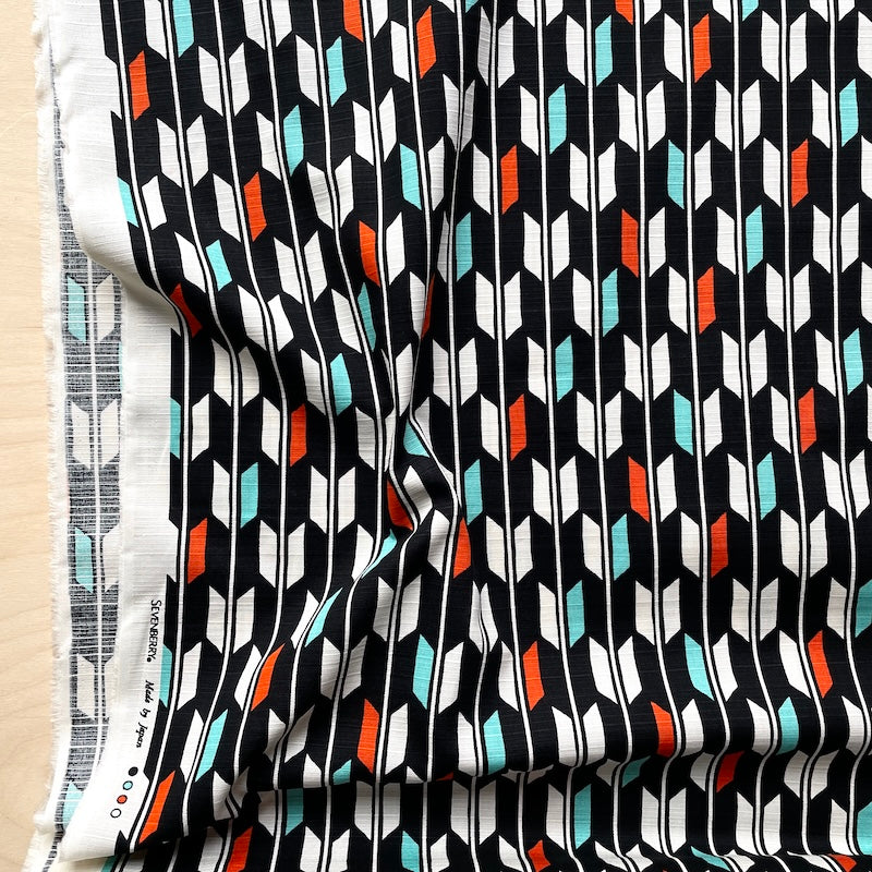 Sevenberry - Cotton Dobby - Yabane - Clementine and Mint on Black